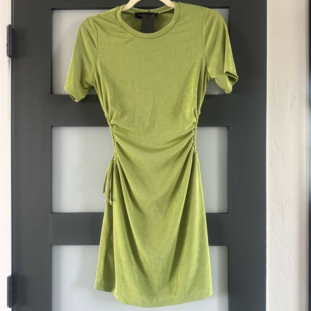 Chic Lime Green Ruched Mini Dress